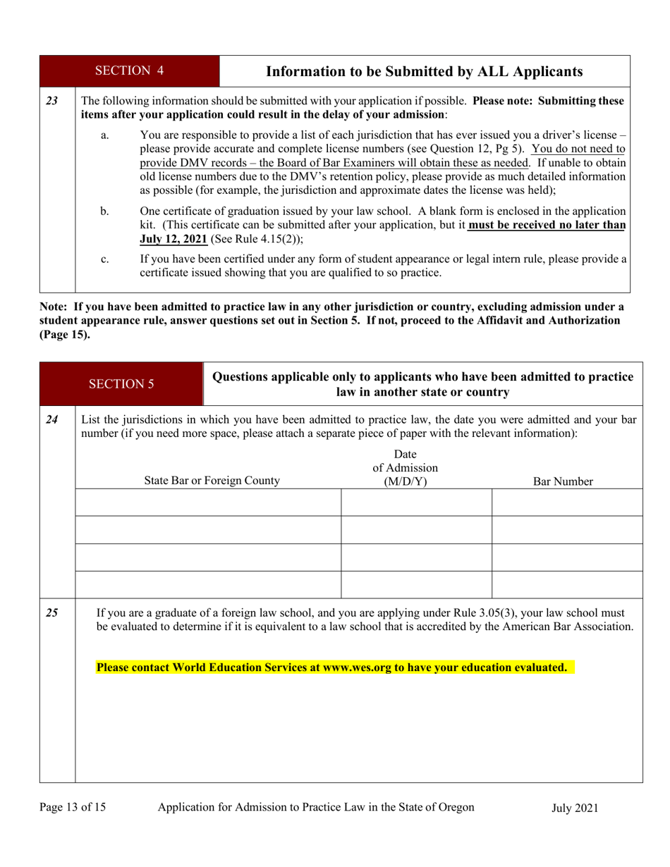 Applications - Bar Exam - Oregon, Page 18