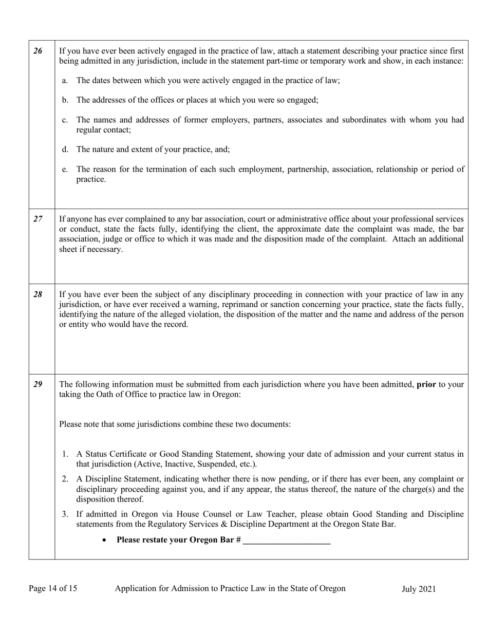 Applications - Bar Exam - Oregon, Page 19