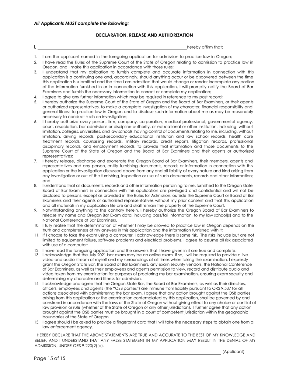 Applications - Bar Exam - Oregon, Page 20