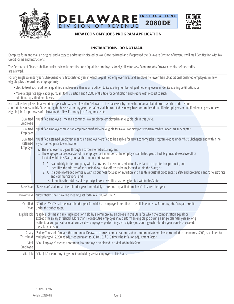 Form 2080DE New Economy Jobs Program Application - Delaware, Page 3