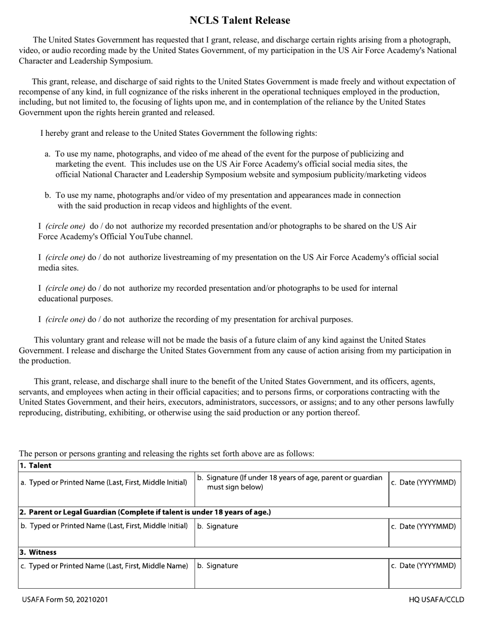 USAFA Form 50 - Fill Out, Sign Online and Download Fillable PDF ...