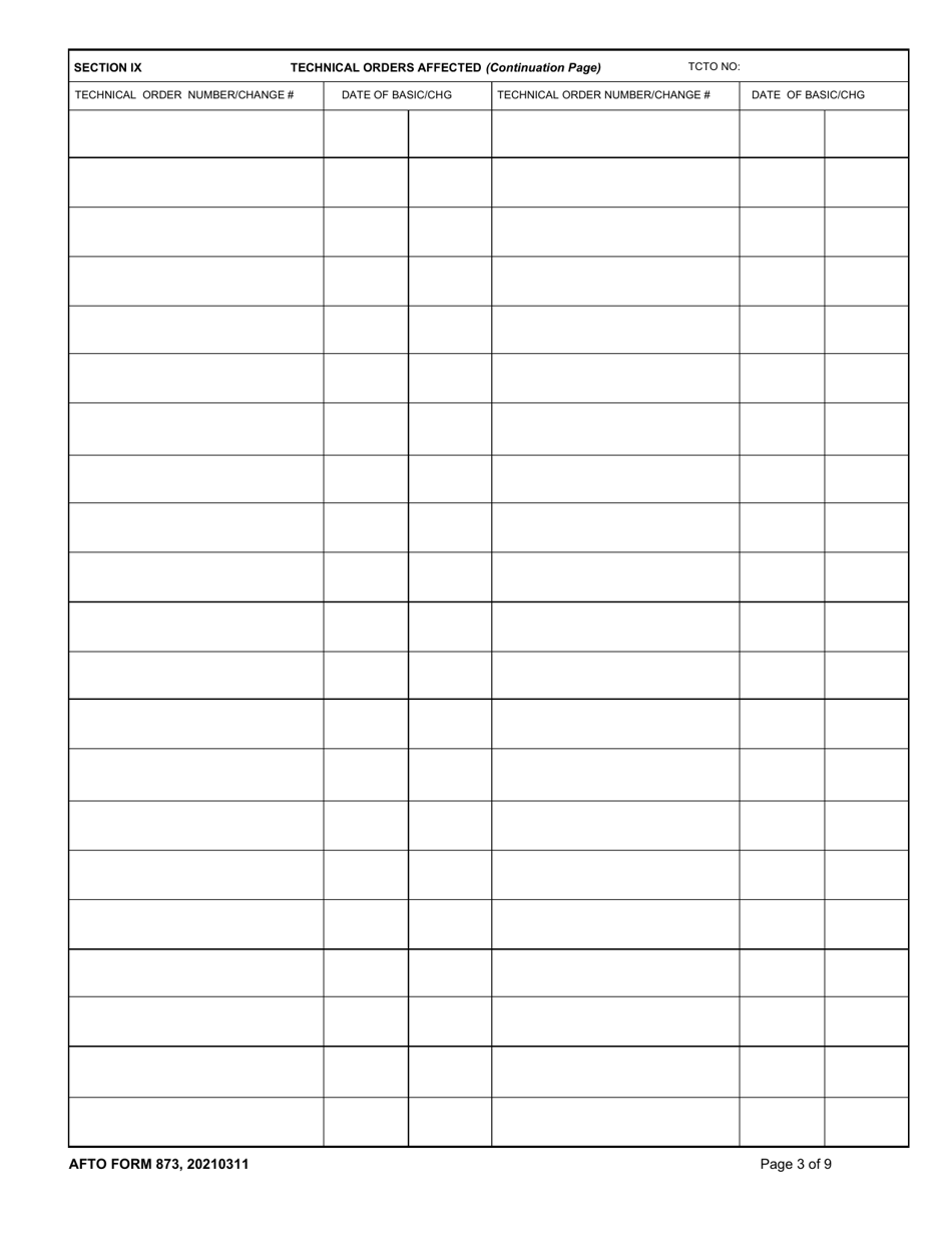 AFTO Form 873 Time Compliance Technical Order Requirements, Page 3
