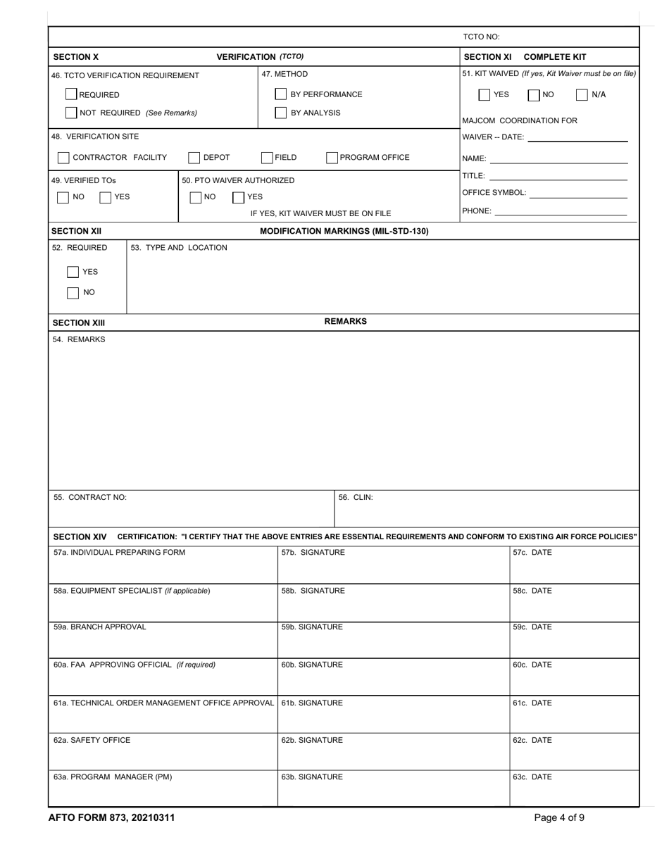 AFTO Form 873 Time Compliance Technical Order Requirements, Page 4