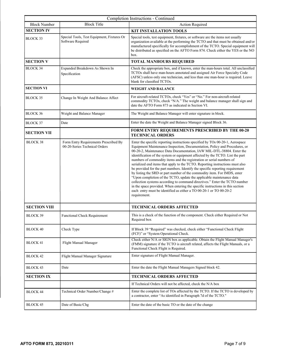 AFTO Form 873 Download Fillable PDF or Fill Online Time Compliance ...