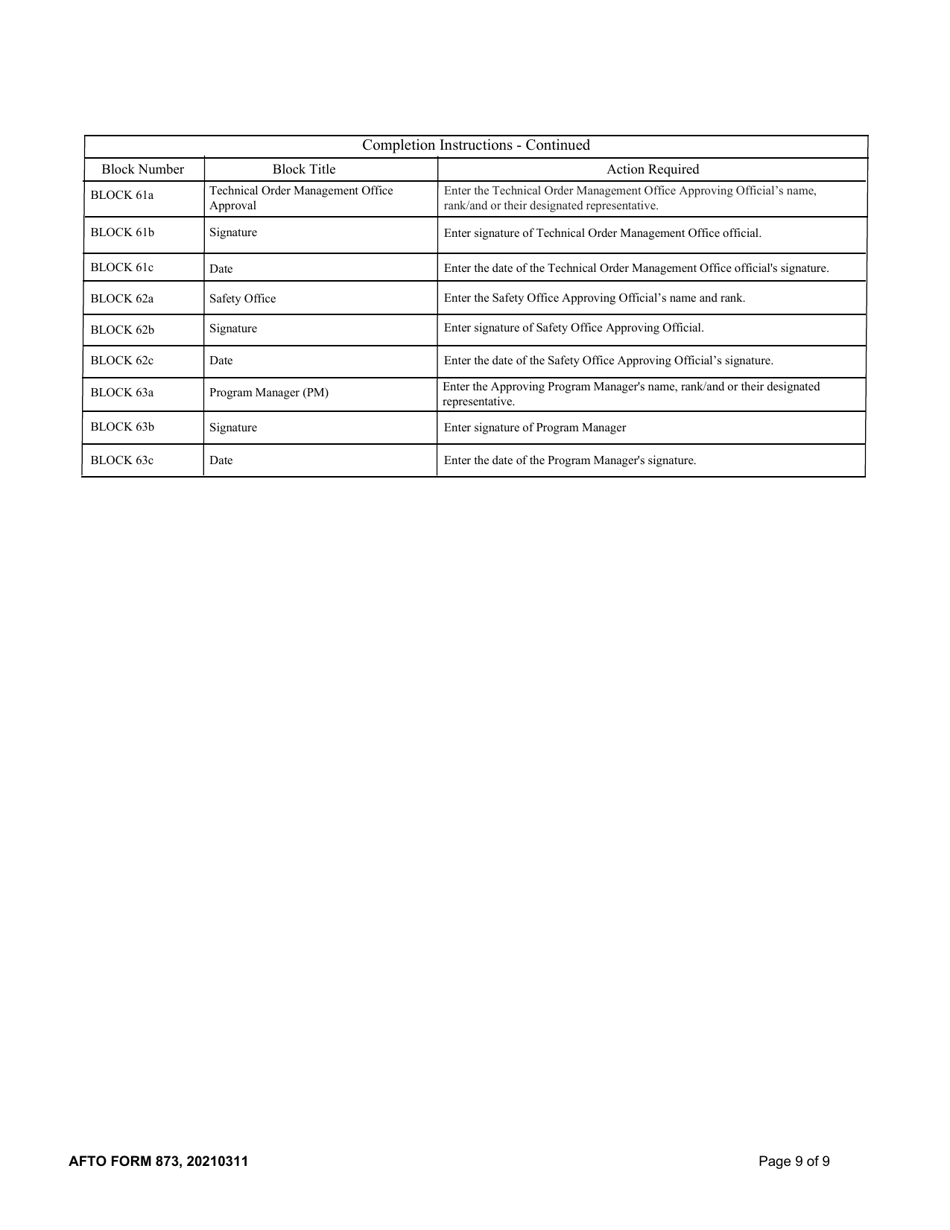 AFTO Form 873 Time Compliance Technical Order Requirements, Page 9