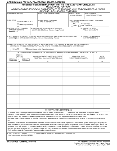 USAFE BASE Form 119  Printable Pdf