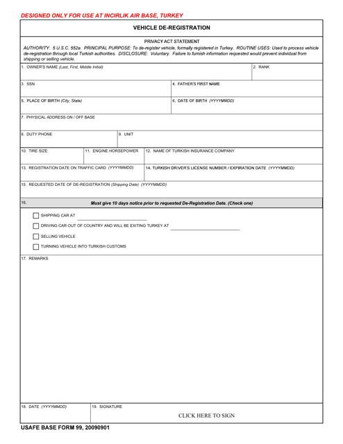 USAFE BASE Form 99  Printable Pdf