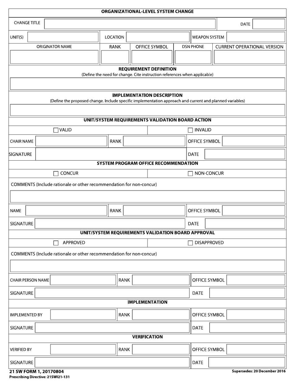 21 SW Form 1 Organizational-Level System Change, Page 1