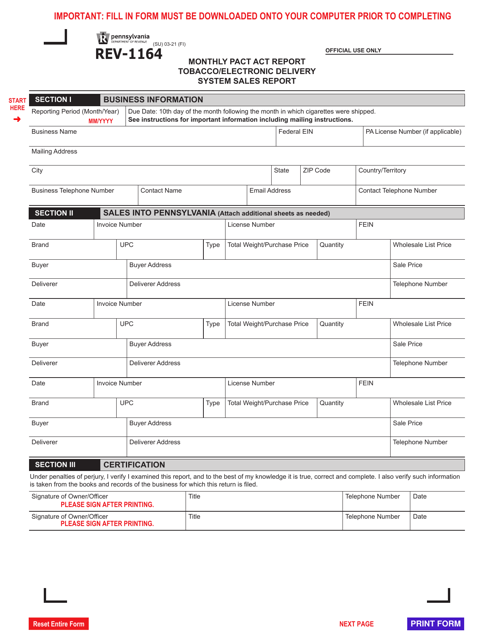 Form REV-1164  Printable Pdf