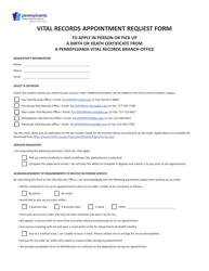 Document preview: Form HD002207 Vital Records Appointment Request Form - Pennsylvania