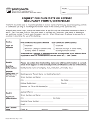 Form UCC-27 Request for Duplicate or Revised Occupancy Permit/Certificate - Pennsylvania