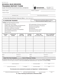 Form DL-714 School Bus Drivers Training Report Form - Pennsylvania