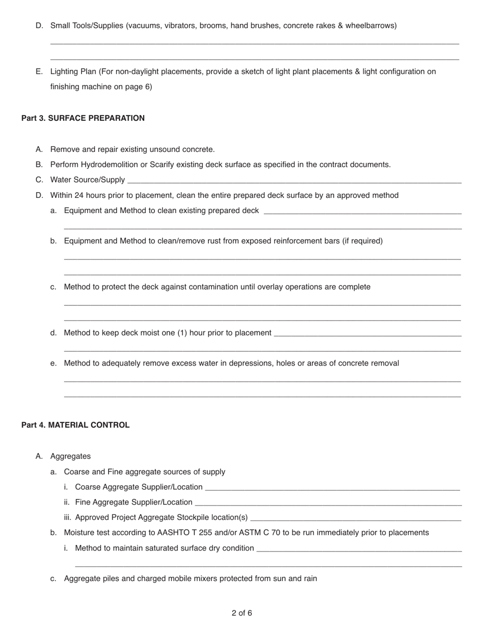 Form CS-1042 Minimum Quality Control Plan for Field Placement of Latex Modified Mortar or Concrete Wearing Surface - Pennsylvania, Page 2