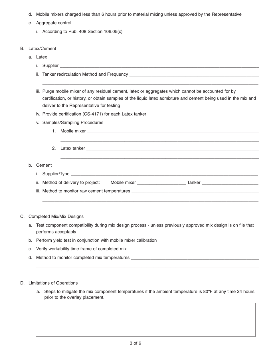 Form CS-1042 Minimum Quality Control Plan for Field Placement of Latex Modified Mortar or Concrete Wearing Surface - Pennsylvania, Page 3