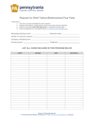 Request for Shelf Talkers/Bottleneckers/Tear Pads - Pennsylvania