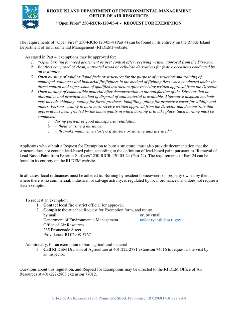 Request for Exemption - Rhode Island, Page 1