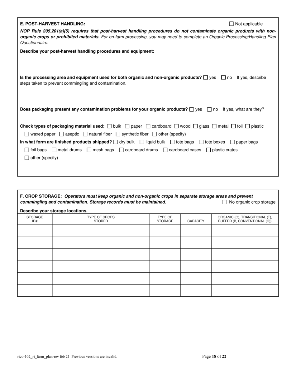 RICO Form 102 Rhode Island Certified Organic Farm Plan Questionnaire - Rhode Island, Page 18
