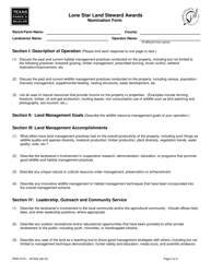 Form PWD-0770 Lone Star Land Steward Awards Nomination Form - Texas, Page 2