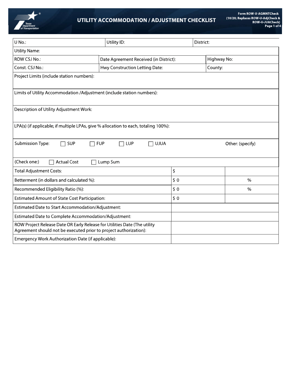 Form ROW-U-AGMNTCHECK - Fill Out, Sign Online and Download Fillable PDF ...