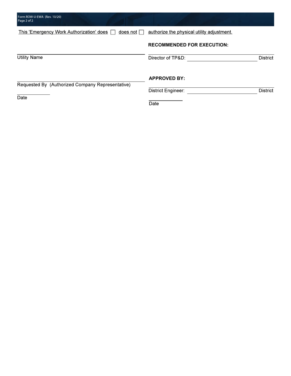 Form ROW-U-EWA Emergency Work Authorization Post-highway Letting - Texas, Page 2