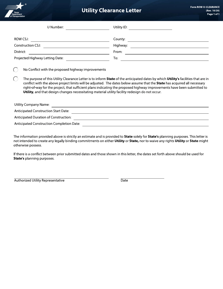 Form ROW-U-CLEARANCE - Fill Out, Sign Online and Download Fillable PDF ...