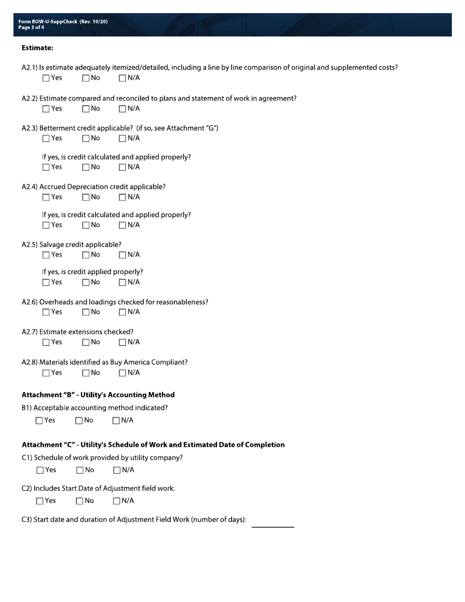 Form ROW-U-SUPPCHECK Download Fillable PDF or Fill Online Supplemental ...