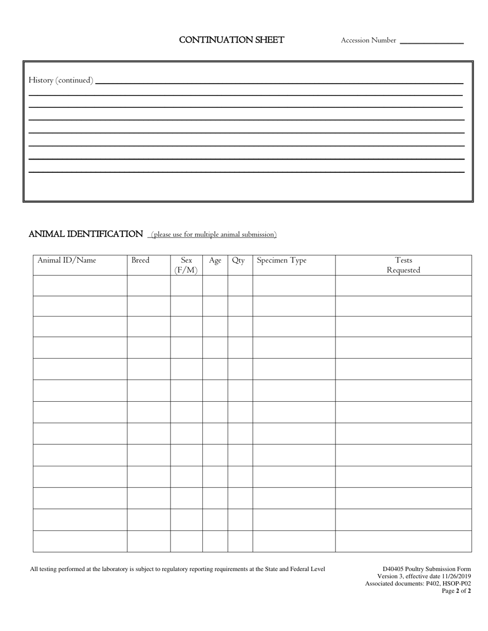 Form D40405 Poultry Necropsy / Tissue Submission Form - Virginia, Page 2