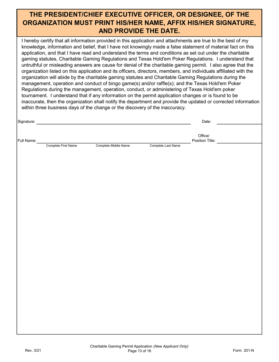 Form 201-N Charitable Gaming Permit Application (New Applicant Only) - Virginia, Page 13