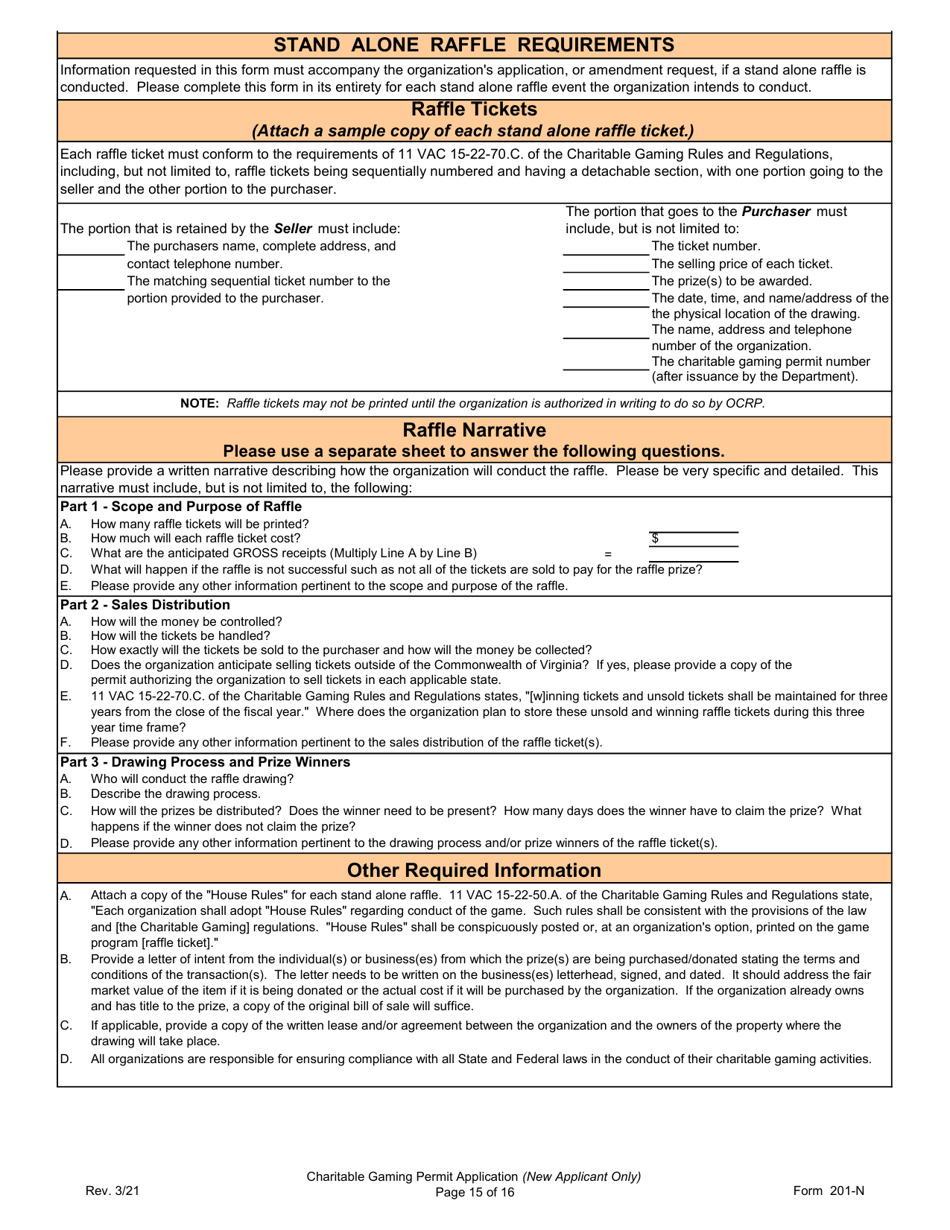 Form 201-N Charitable Gaming Permit Application (New Applicant Only) - Virginia, Page 15