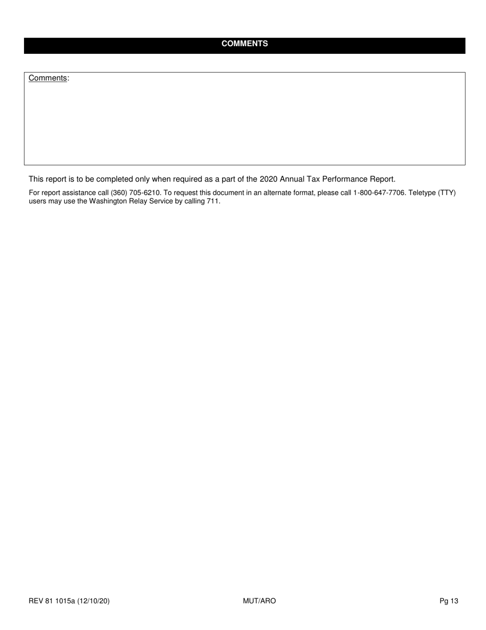 Form REV81 1015A Annual Tax Performance Report for Preferential Tax Rates / Credits / Exemptions / Deferrals Worksheet - Washington, Page 13