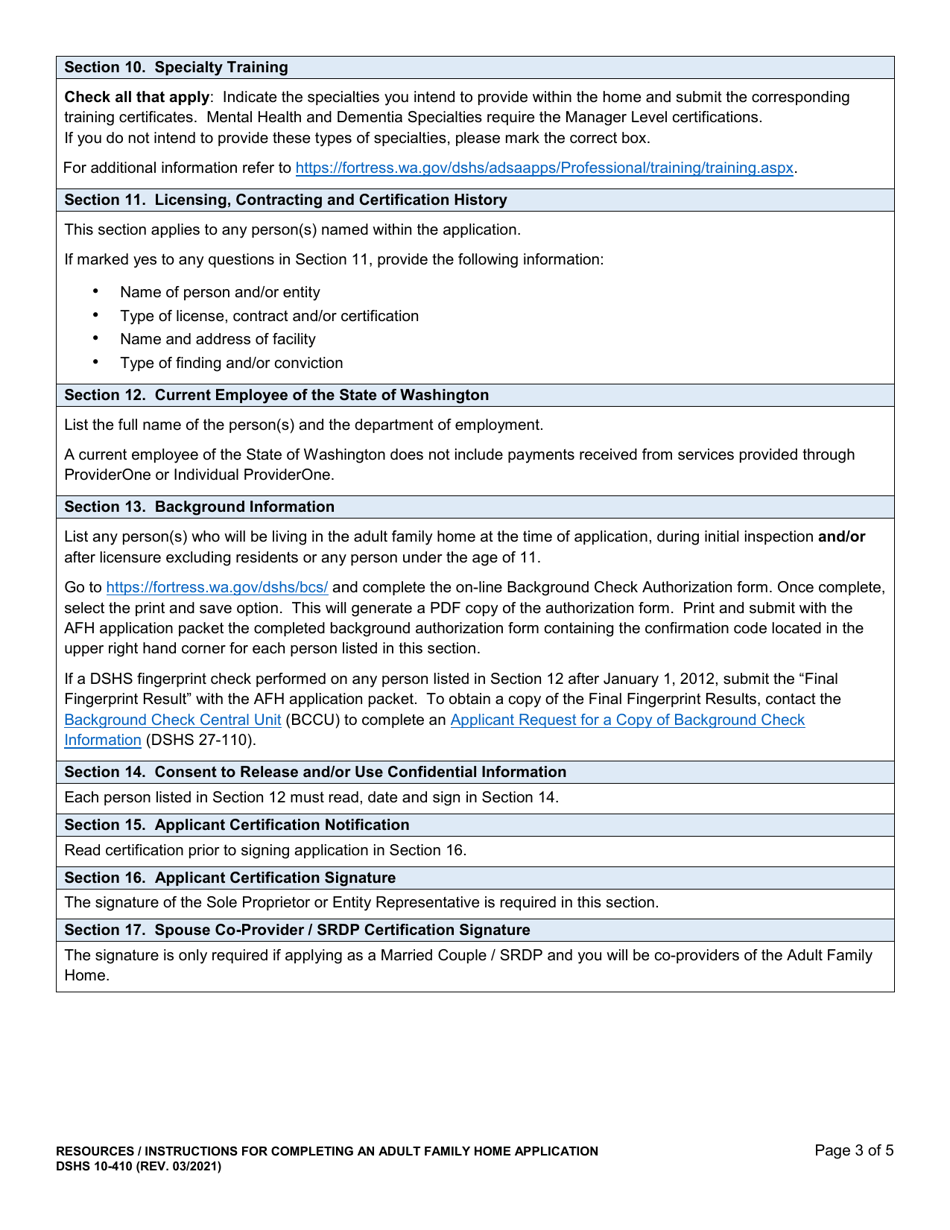 Instructions for DSHS Form 10-410 Adult Family Home License Application - Washington, Page 3