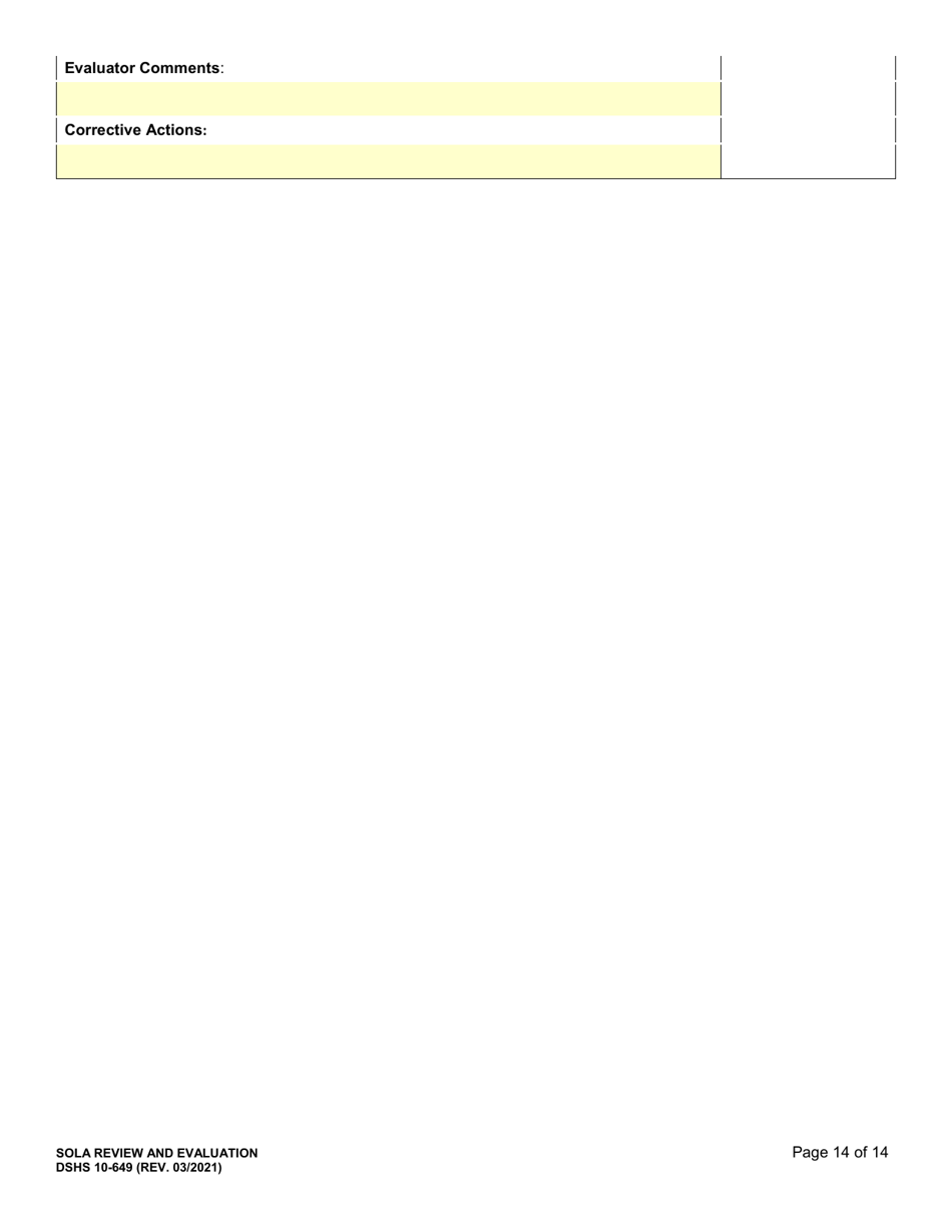 DSHS Form 10-649 Childrens State Operated Living Alternatives (Sola) Certification Evaluation - Washington, Page 14