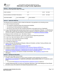 DSHS Form 10-665 Alternative Living Provider Application - Washington