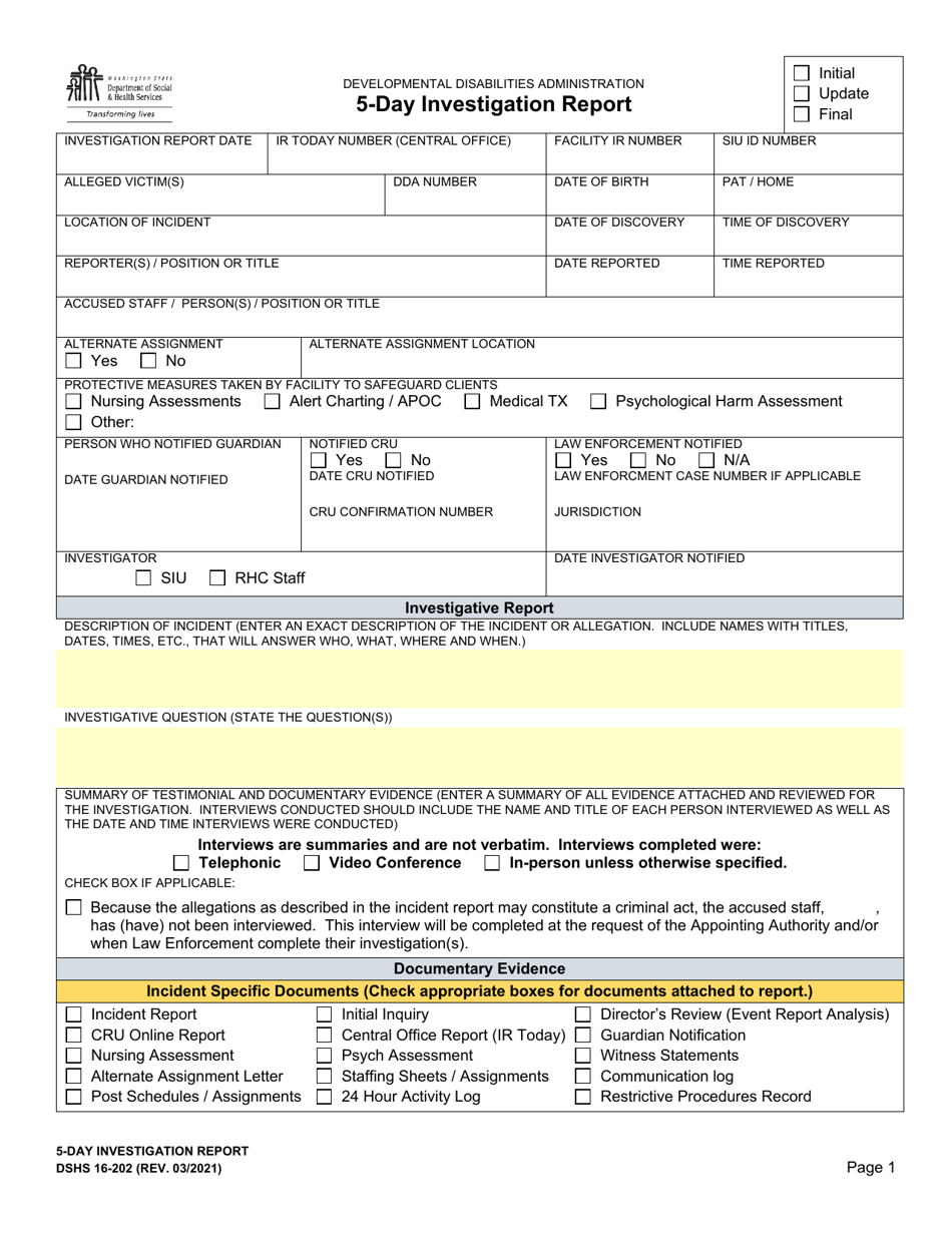DSHS Form 16202 Download Printable PDF or Fill Online 5day