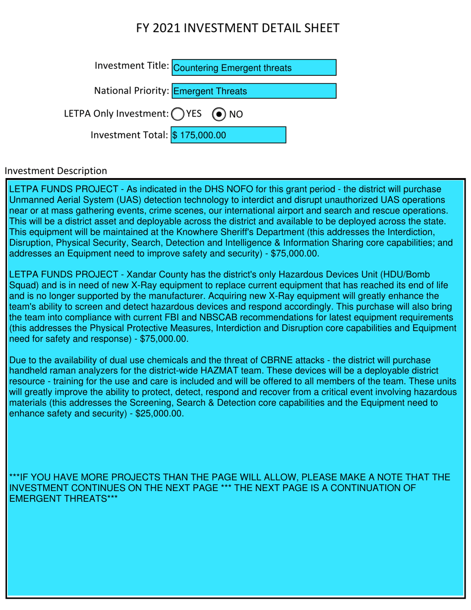 Sample Completed District Level Investment Justification Form - Tennessee, Page 6