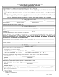 Form I-162 &quot;Attorney/Inmate Telephone Call Application&quot; - Texas