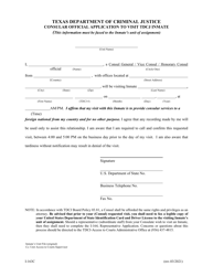 Form I-163C &quot;Consular Official Application to Visit Tdcj Inmate&quot; - Texas