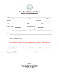Document preview: License Verification Request - Texas