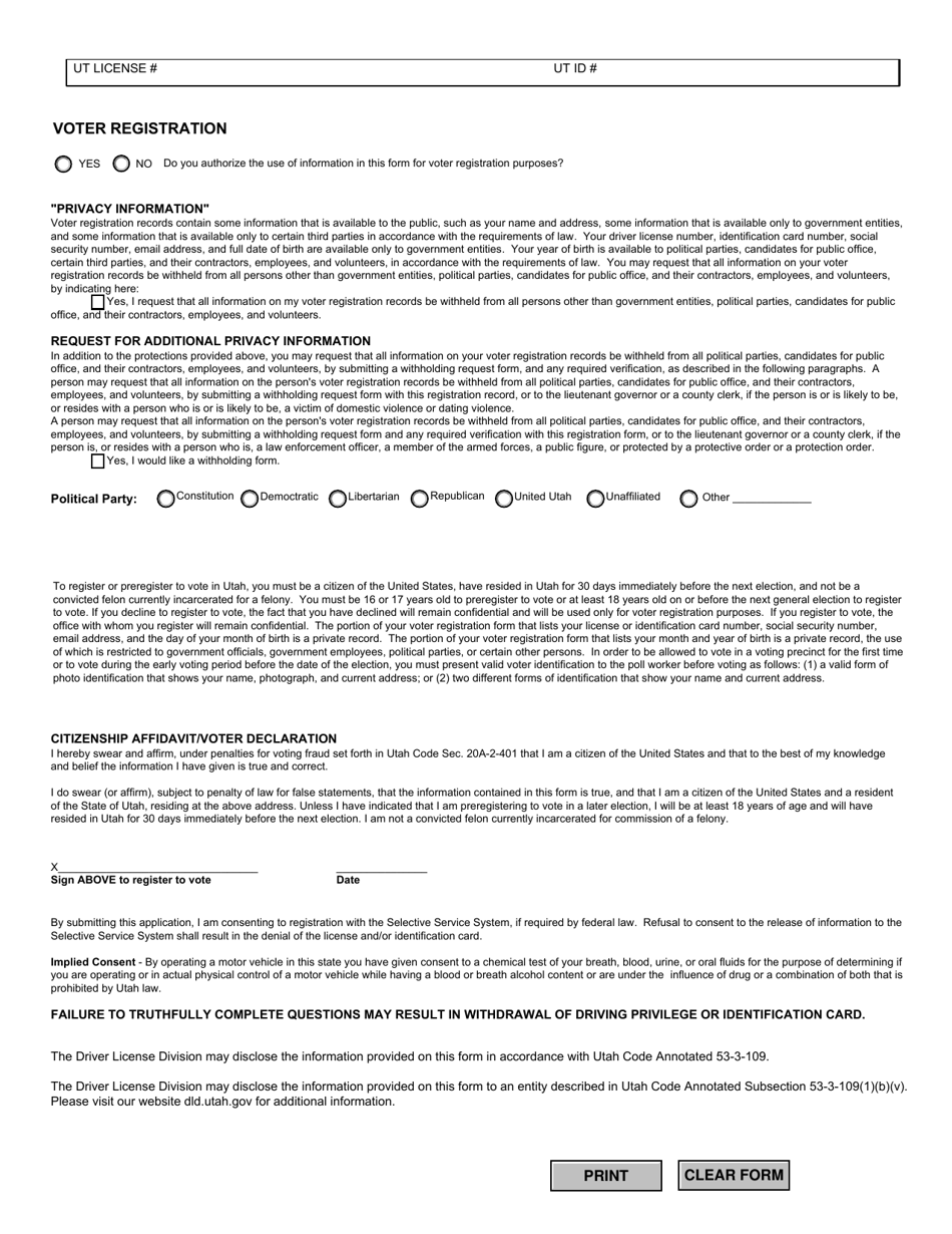 Form DLD6A Driver License / Id Card Application - Utah, Page 3
