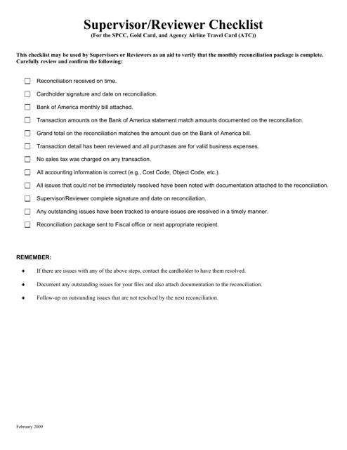 Supervisor/Reviewer Checklist - Virginia