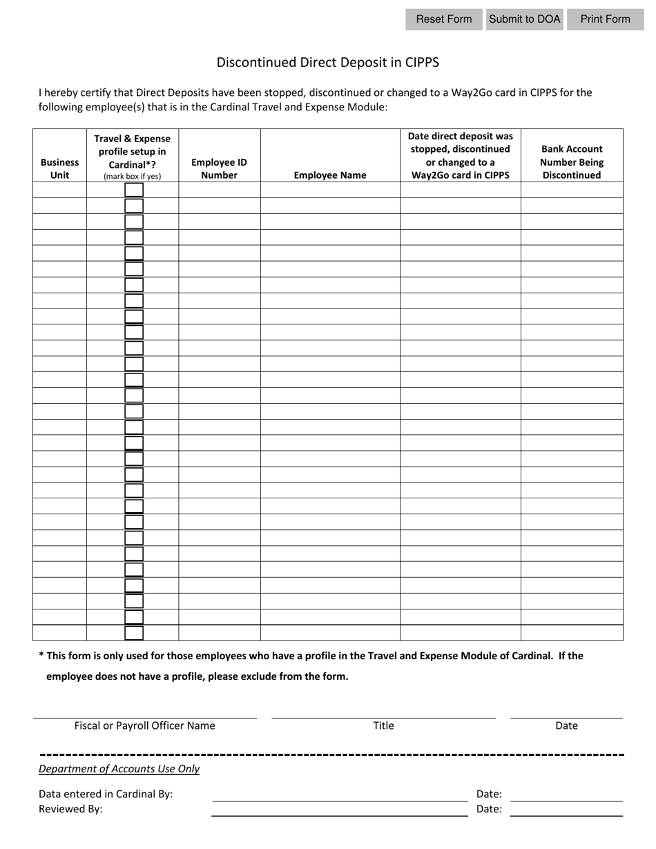 Virginia Discontinued Direct Deposit in Cipps - Fill Out, Sign Online ...