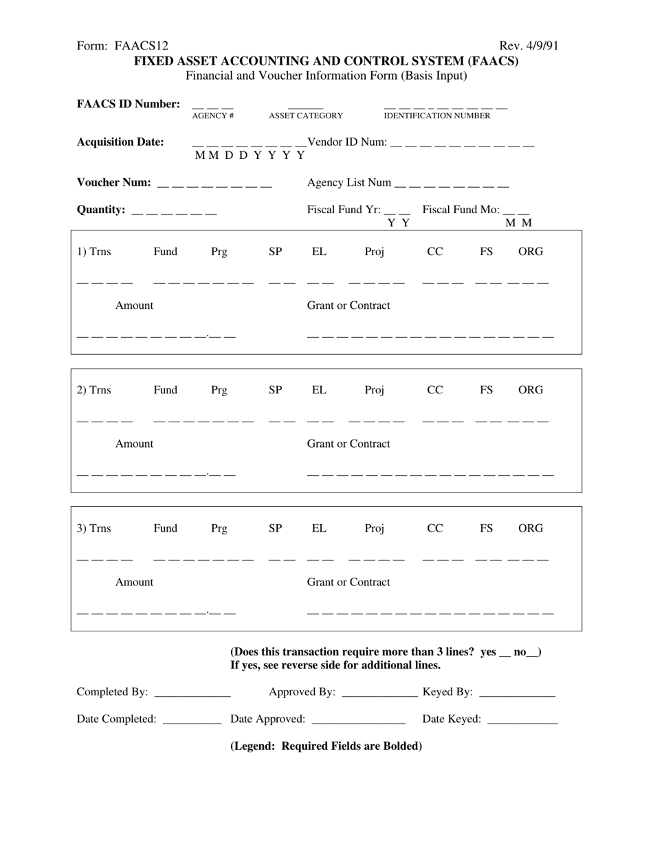 Form FAACS12 Financial and Voucher Information Form (Basis Input) - Virginia, Page 1