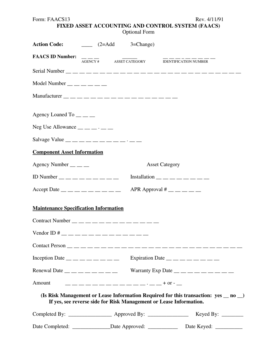 Form FAACS13 Optional Form - Virginia, Page 1
