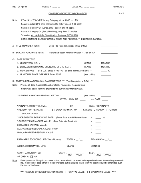 Form LAS-2 Lease Classification Test Information - Virginia