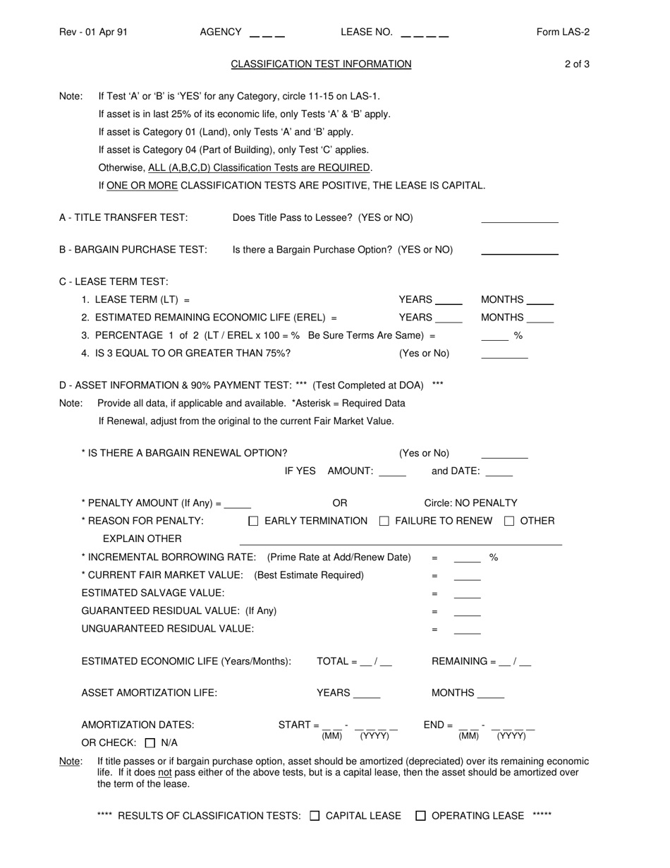 Form LAS-2 Lease Classification Test Information - Virginia, Page 1