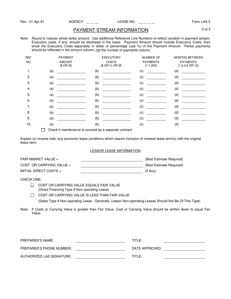 Form LAS-3 Payment Stream Information - Virginia, Page 1