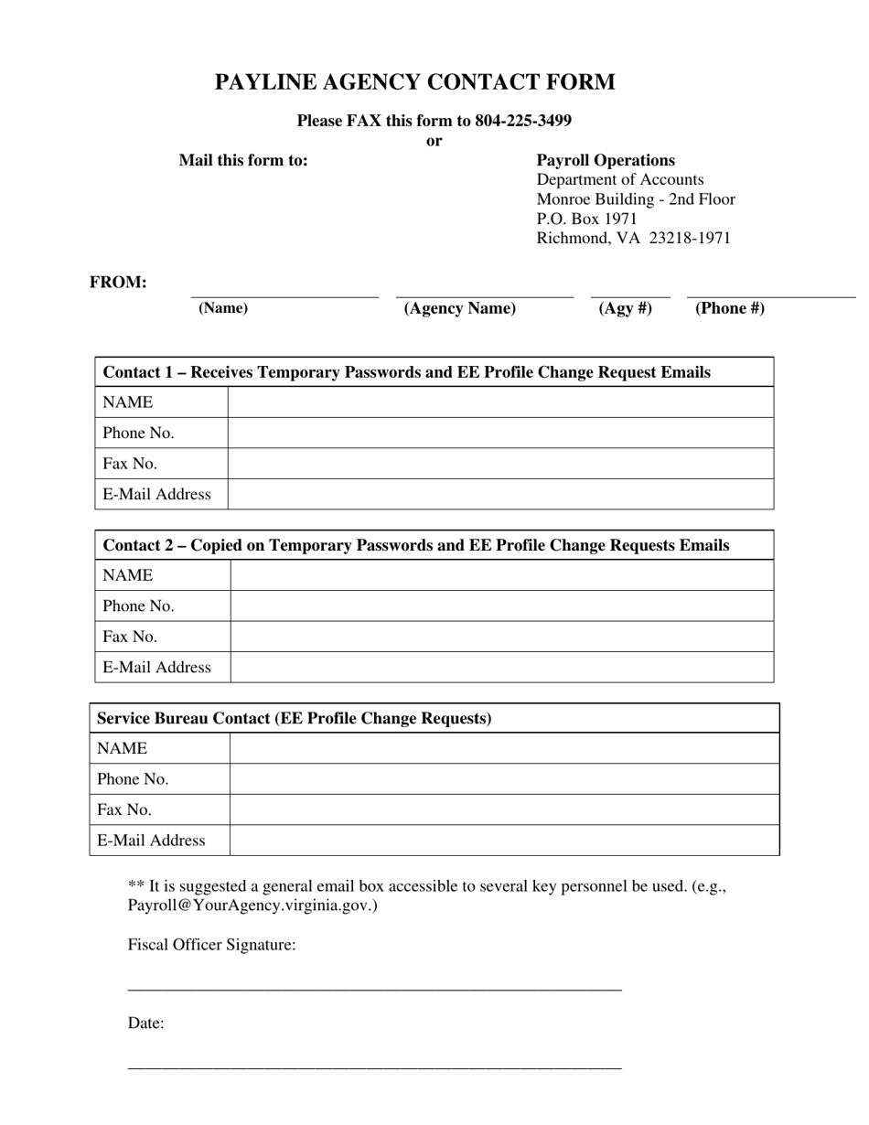 Virginia Payline Agency Contact Form Fill Out, Sign Online and