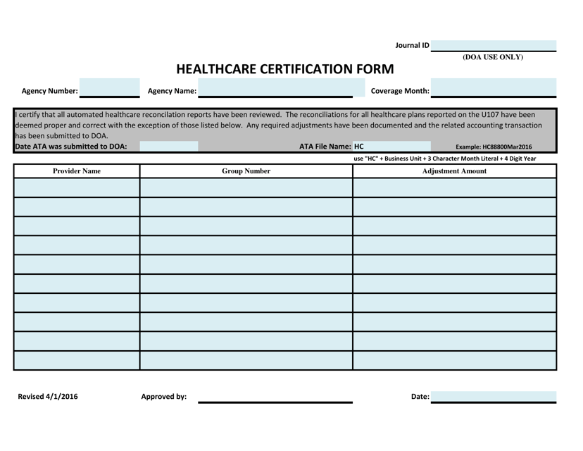 Healthcare Certification Form - Virginia