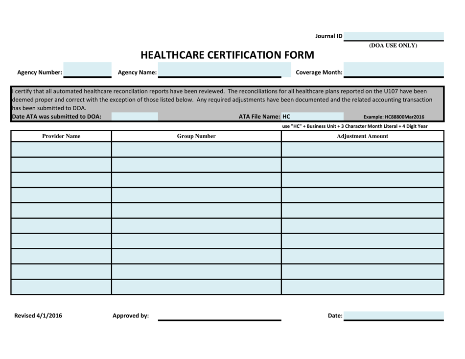Healthcare Certification Form - Virginia, Page 1