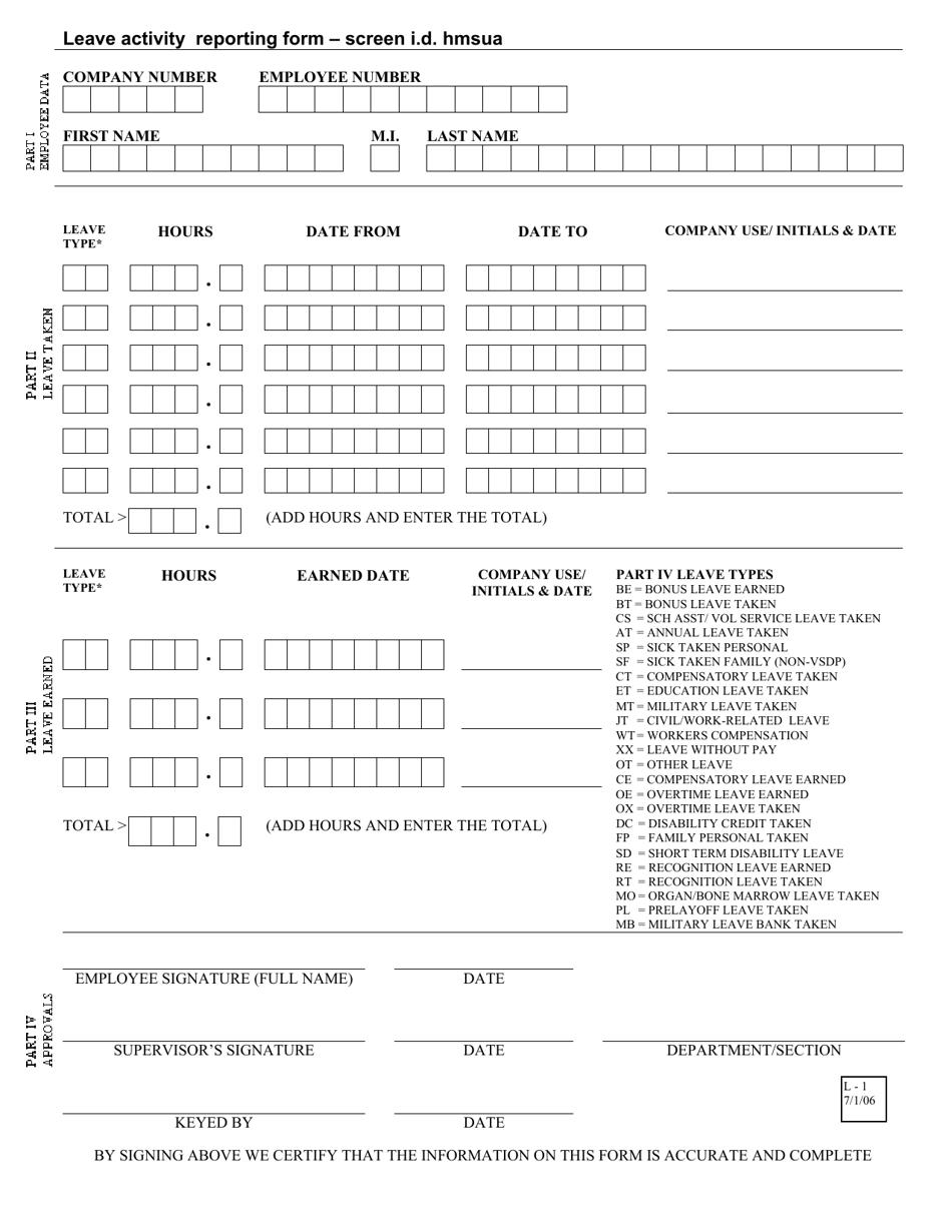 Form L-1 Leave Activity Reporting Form - Virginia, Page 1
